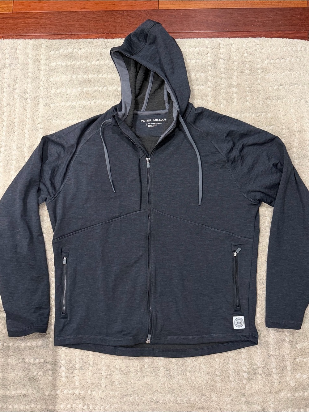 Peter Millar Men's Charcoal Grey Hooded Zip Jacket